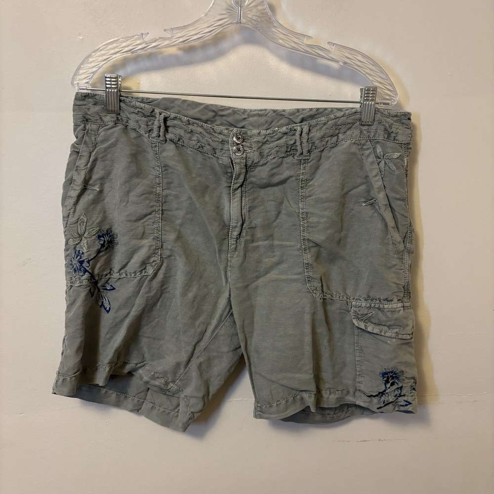 Sundance Women's Gray Linen Blend Embroidered Cargo‎ Shorts Size 14